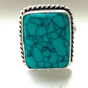 Natural Turquoise Sterling   Ring 925 Sterling Silver plated. 9